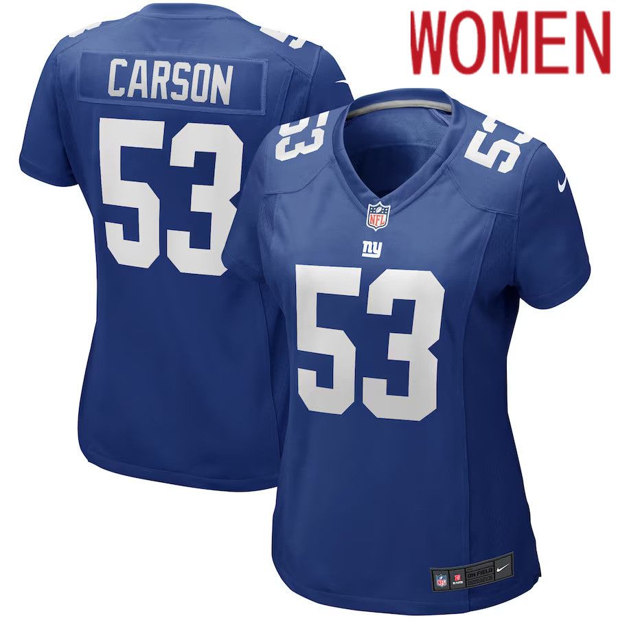 Women New York Giants #53 Harry Carson Nike Royal Game Retired Player NFL Jersey